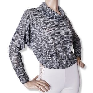 Hi-Beam Black & White Cowl Neck Geometric Print Dolman Sleeve Sweater